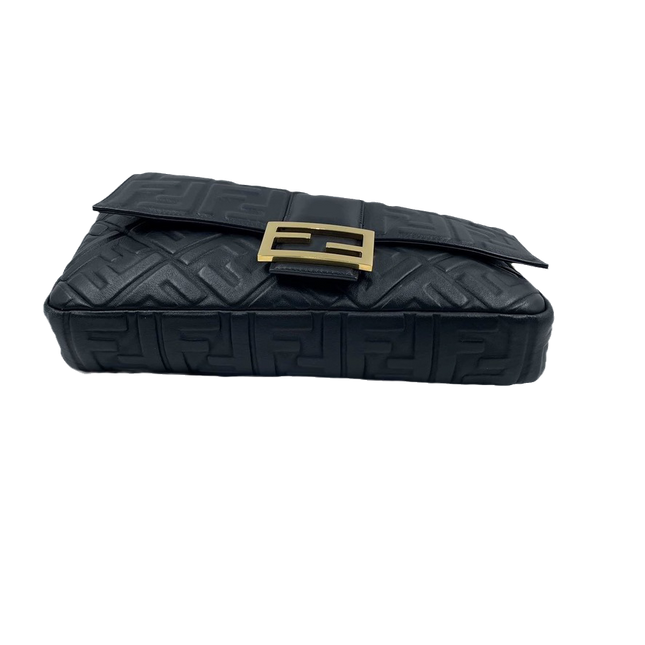 Sold Fendi Baguette Black Leather 3D FF Motif Crossbody bag Large