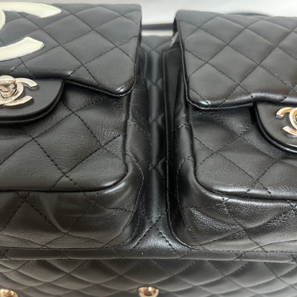 Chanel Cambon Multi-pocket Ligne Reporter Bag Large Black Calfskin Leather White Logo