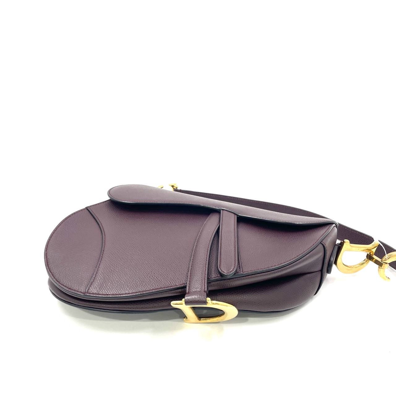 Dior Saddle Burgundy Medium Grained Leather Handbag With