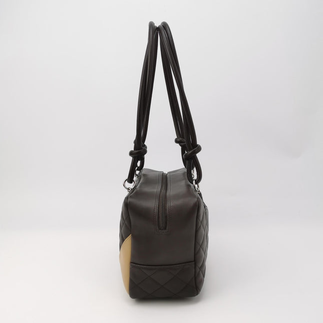 Chanel Cambon Medium Shoulder Bag Chocolate Brown Calfskin Leather Double Strap