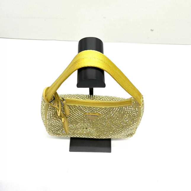 Prada Re-Edition 2000 Mini Yellow Glitter Nylon Shoulder Bag