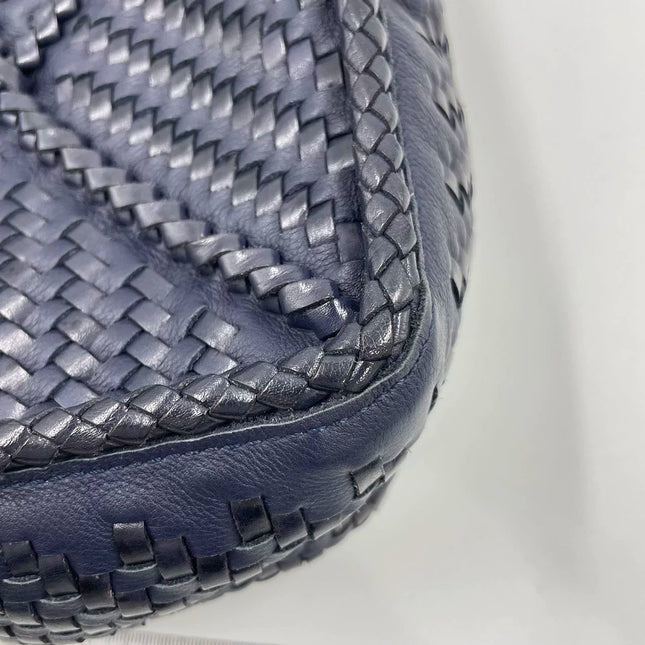 Loewe Puzzle Small Leather Woven Braided Navy Crossbody Bag