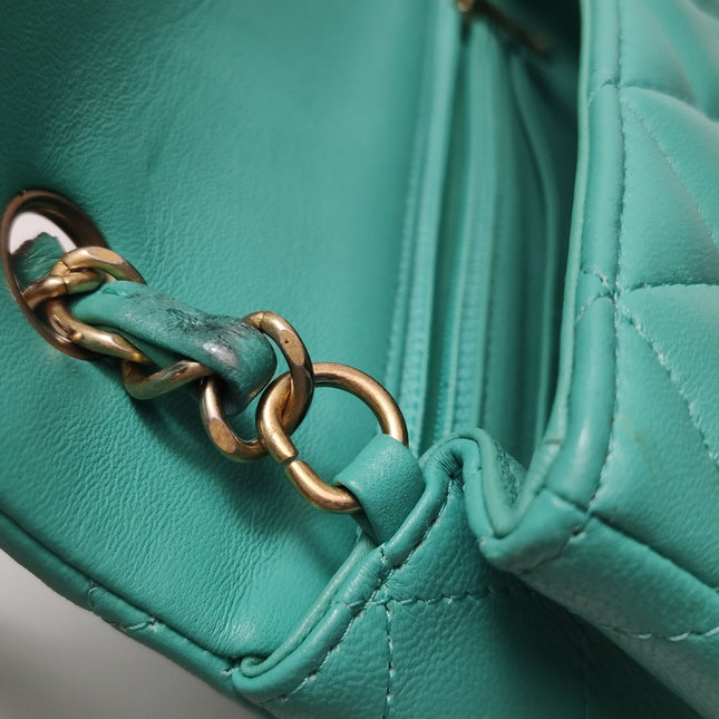 Chanel Classic Flap Mini 2018 Turquoise Blue Green Lambskin Leather Gold Hardware