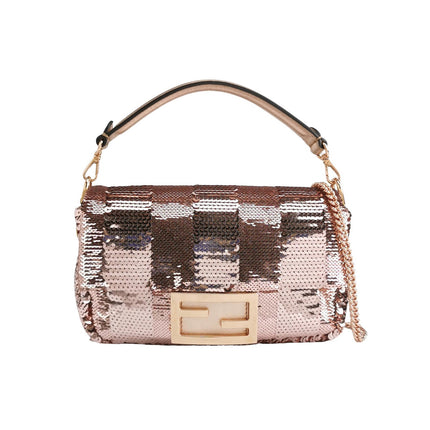 Fendi Baguette Mini Pink Glitter Sequins Valentine's Special Crossbody Bag