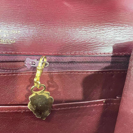 Gucci Vintage Bag Burgundy Lizard Leather Blue Lapis Lazuli Stone Gold-tone Hardware