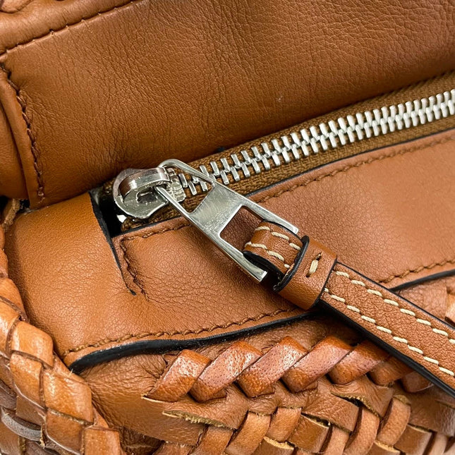 Loewe Puzzle Small Leather Woven Caramel Tan Crossbody Bag