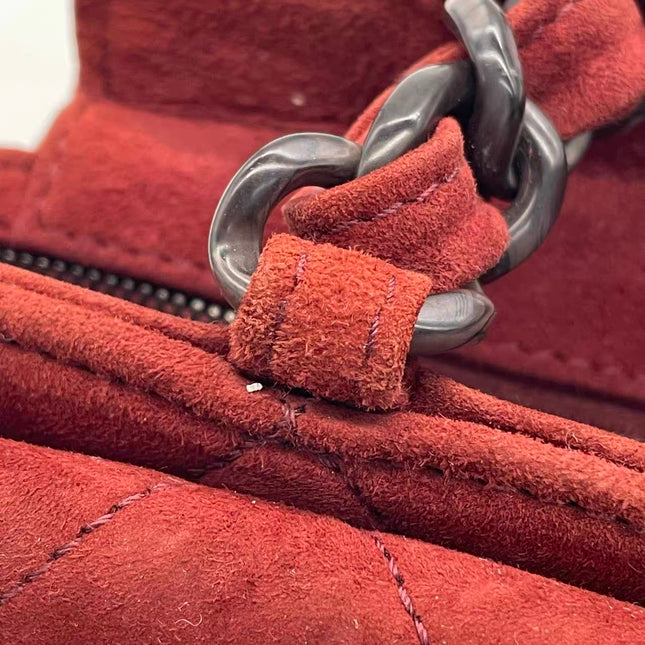 Chanel Vintage Shoulder Bag Burgundy Suede Leather Gunmetal Hardware 2000-02
