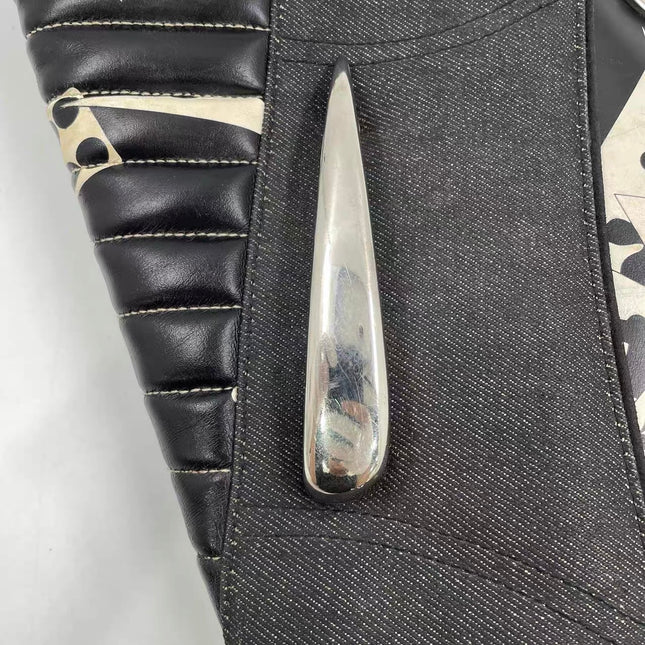 Dior Montaigne Chris 1947 Black Leather Cadillac Poker Print Bejeweled Shoulder Bag