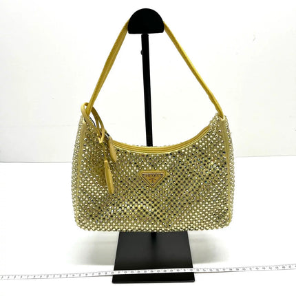 Prada Re-Edition 2000 Mini Yellow Glitter Nylon Shoulder Bag