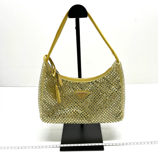 Prada Re-Edition 2000 Mini Yellow Glitter Nylon Shoulder Bag