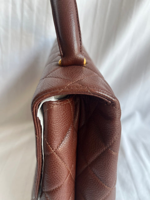Chanel Vintage Top Handle Kelly Dark Caramel Flap Bag Caviar Leather 24k Gold Plated Hardware, 1996-1997