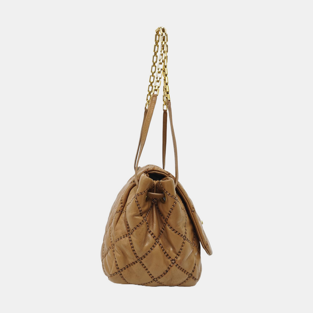 Chanel Double Stitch Retro Chain Accordion Flap Bag Brown Calfskin Leather