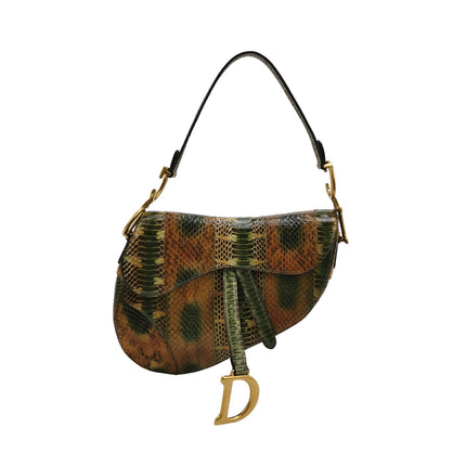 Dior Saddle Medium Green and Brown Snake-Skin Leather Bag-Luxbags