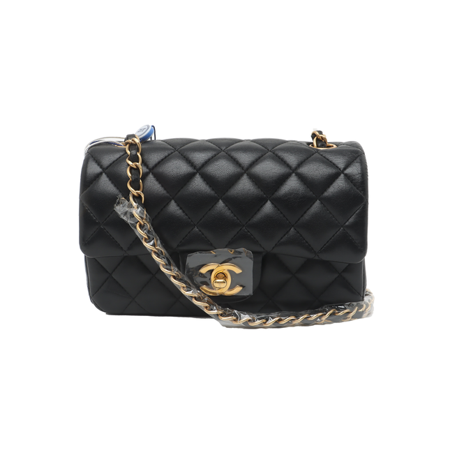 Chanel Classic Flap Rectangular Mini Black Lambskin Leather Gold Hardware, 2014-15-Luxbags