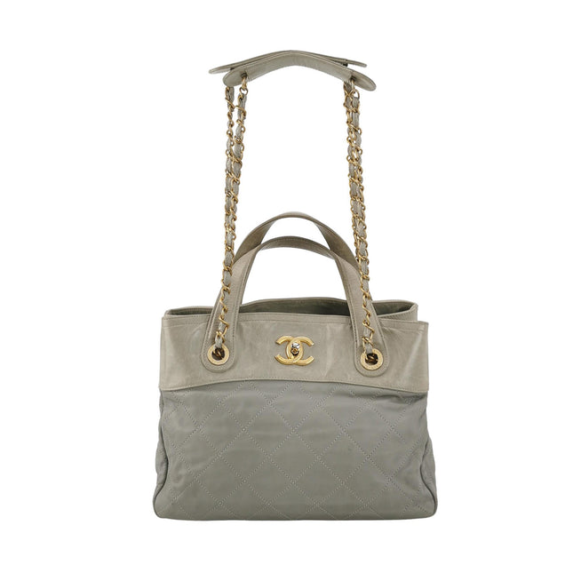 Chanel 2012 In The Mix Shopping Tote Bag with Handle Grey Quilted Leather-Luxbags