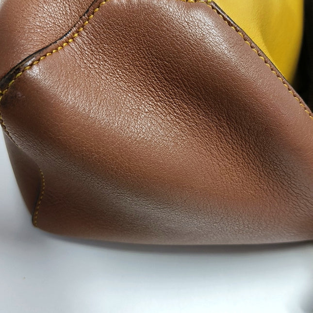 Loewe Puzzle Small Tricolor Tan Yellow Grey Braided Handle Crossbody Bag