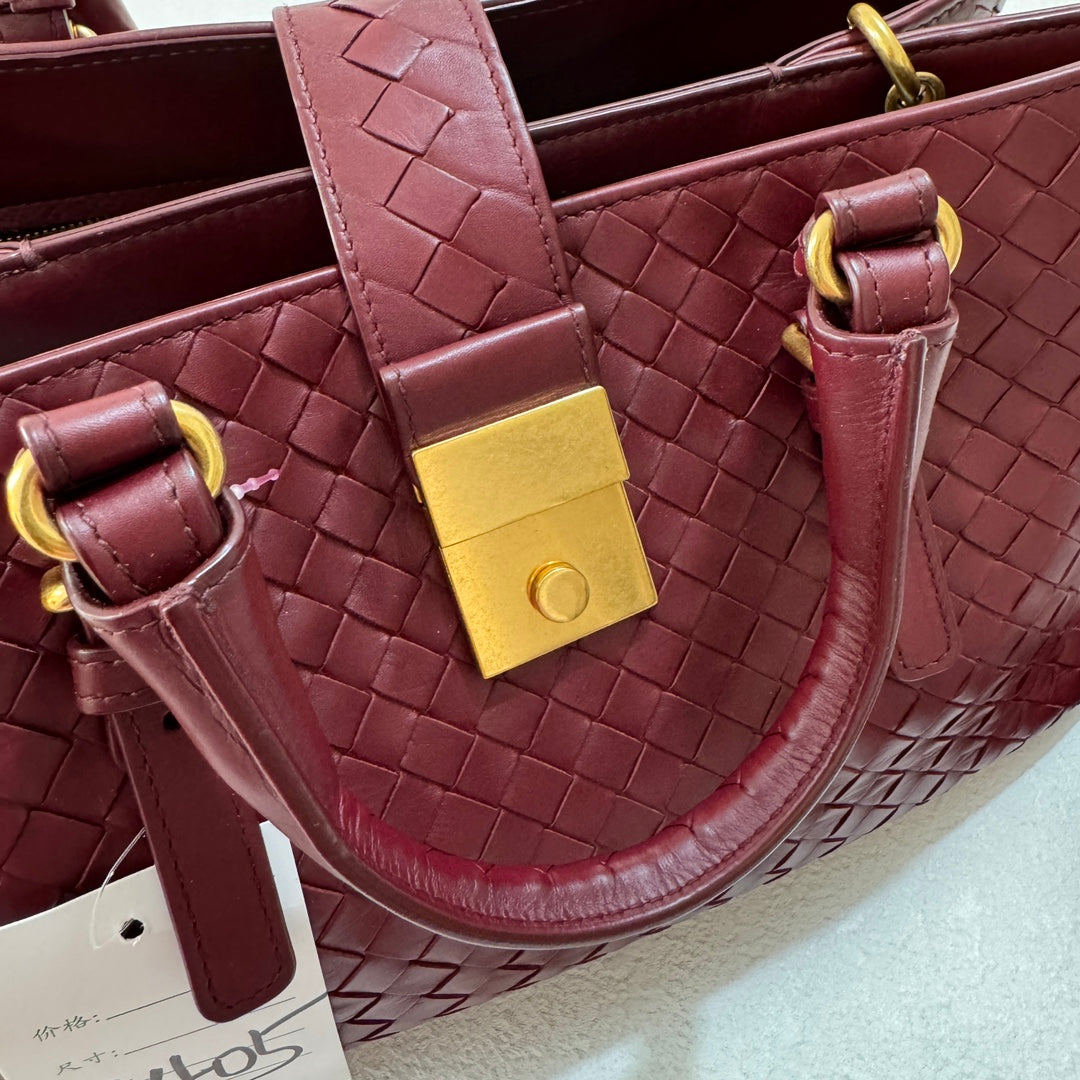 Bottega Veneta Roma Handbag Bag Intrecciato Nappa Leather Burgundy Small 30cm