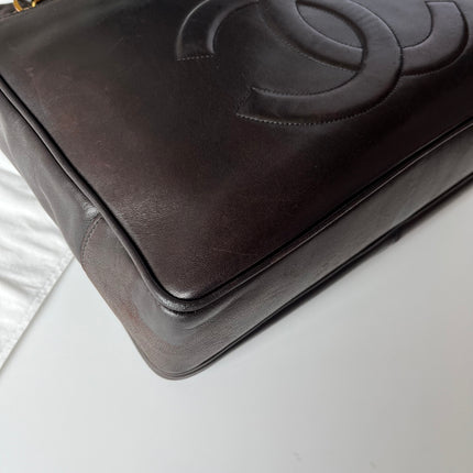 Chanel Vintage Front Pocket Tote Chocolate Brown Leather Double Gold Leather Chain