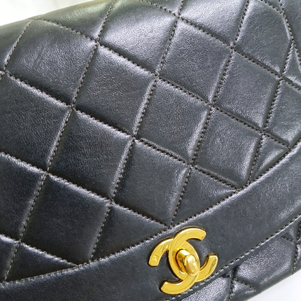 Chanel Diana CC Flap Bag Medium Vintage Black Lambskin Leather with 24k Gold HW, 1991-1994