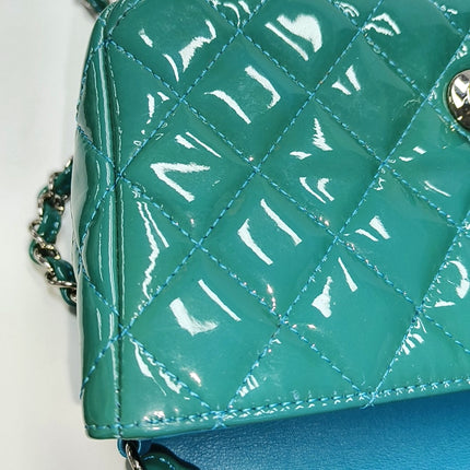 Chanel Classic Flap Rectangular Mini Blue Patent Leather Silver Hardware