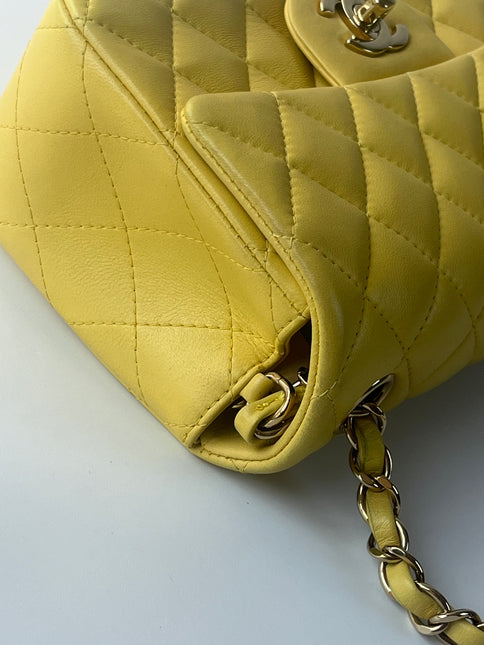 Chanel Classic Flap Rectangular Mini Cuir Verni Jaune, Finition Argentée, 2014-2015