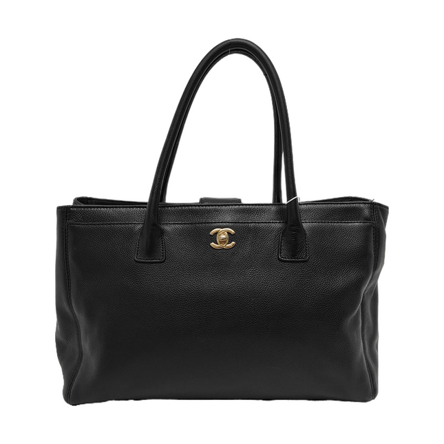 Chanel Cerf Executive Black Caviar Leather Handbag Gold Hardware-Luxbags