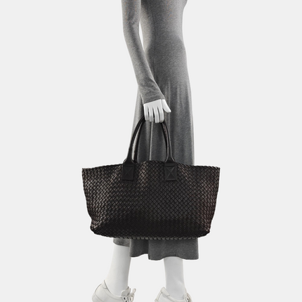 Bottega Veneta Cabat Tote Intreccio Leather Dark Chocolate Brown 40cm