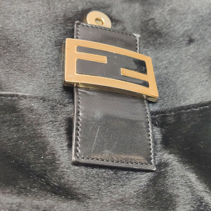 Fendi Mamma Baguette Black Ponyhair Calfskin Leather Shoulder Bag