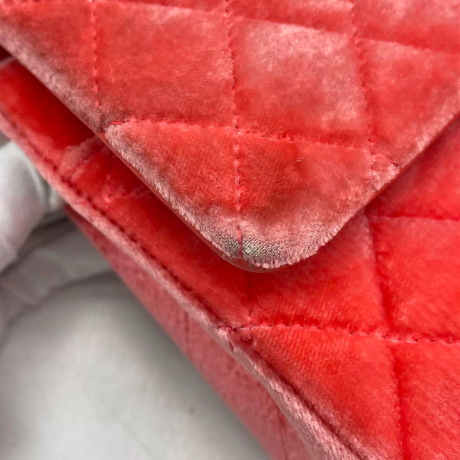 Chanel Classic Flap Medium Coral Orange Velvet Silver Hardware