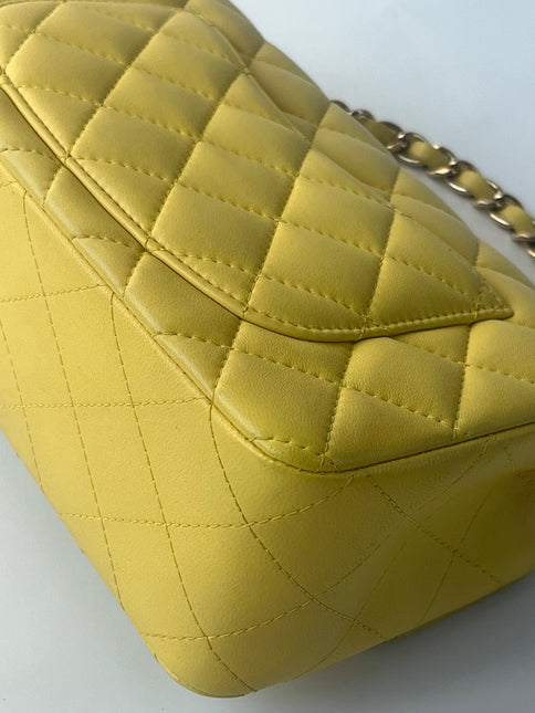 Chanel Classic Flap Rectangular Mini Cuir Verni Jaune, Finition Argentée, 2014-2015