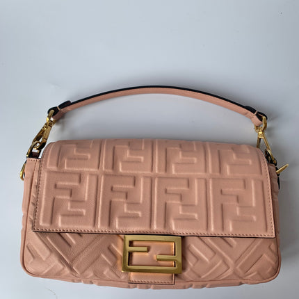 Sold FENDI Baguette Rosa Bourbon Pink Leather 3D FF Motif Crossbody bag