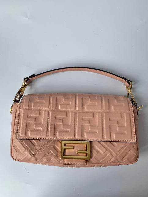 Sold FENDI Baguette Rosa Bourbon Pink Leather 3D FF Motif Crossbody bag