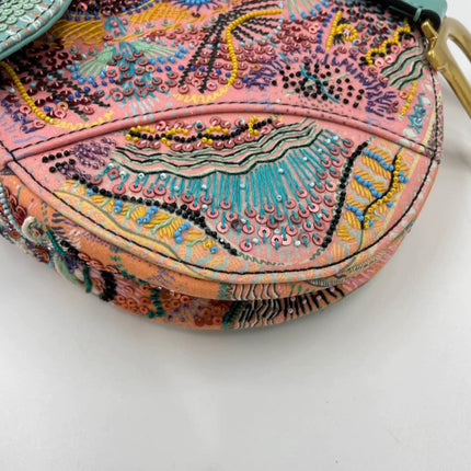 Dior In Lights Saddle Medium Multicolor Beads and Calfskin Leather Shoulder Bag