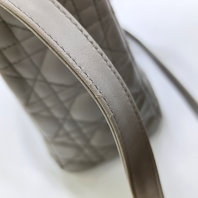 Lady Dior Medium Grey Lambskin Leather Silver Hardware Leather Strap