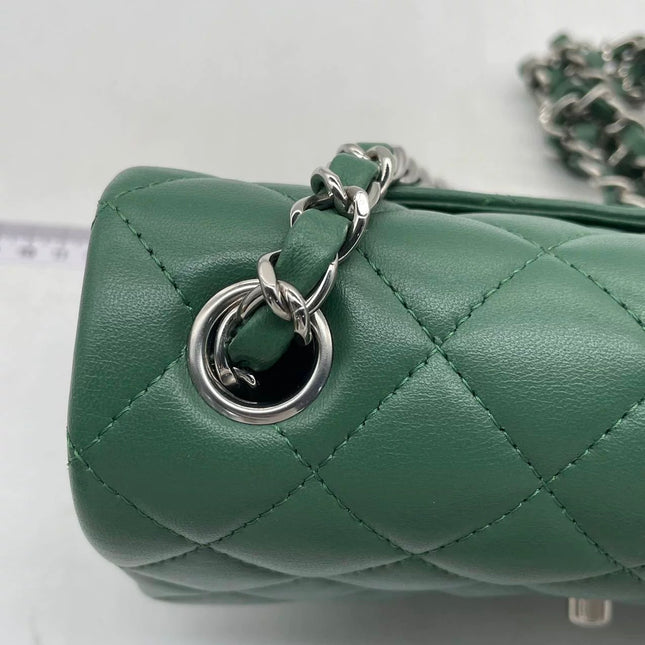 Chanel Classic Flap Mini 2019 Green Lambskin Leather Silver Hardware
