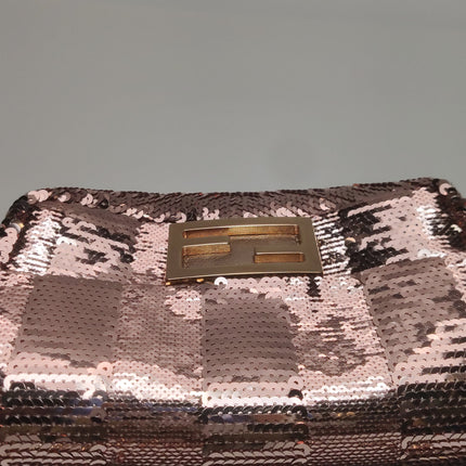 Fendi Baguette Mini Pink Glitter Sequins Valentine's Special Crossbody Bag