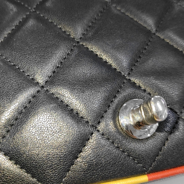 Chanel Timeless Classic Flap Lambskin Plexiglass Quilted Small Cuba Color Flap Black with Multicolor Trim