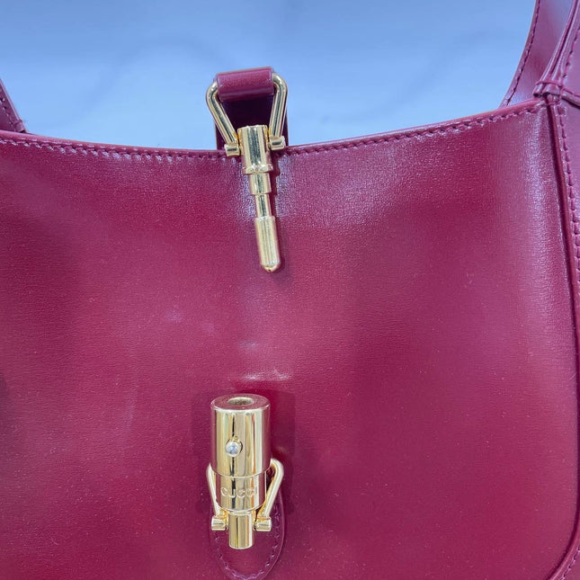 Gucci Jackie 1961 Small Burgundy Red Leather Bag with Adjustable Strap