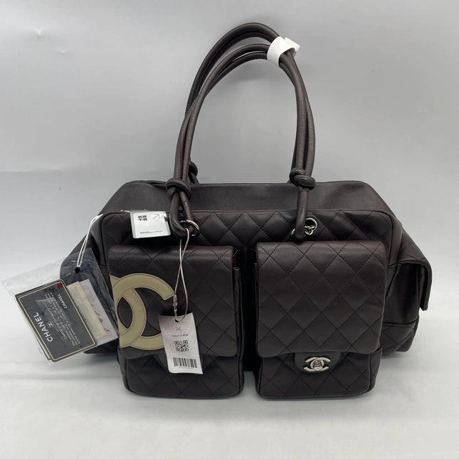 Chanel Cambon Large Dark Brown Calfskin Leather Double Strap Handbag