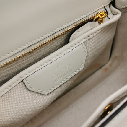 Gucci Bamboo 1947 Top Handle Bag Small White Box Leather Canvas Strap