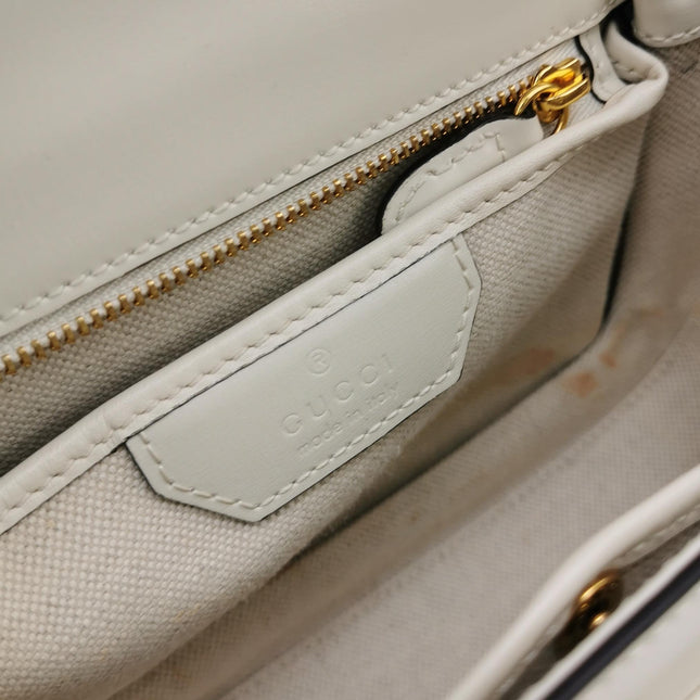 Gucci Bamboo 1947 Top Handle Bag Small White Box Leather Canvas Strap