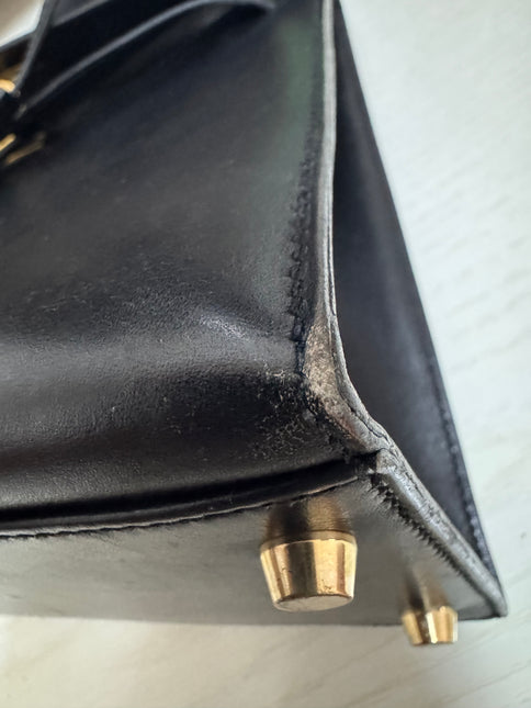 Hermès Kelly 32 Sellier Black Box Leather Gold Hardware with Strap