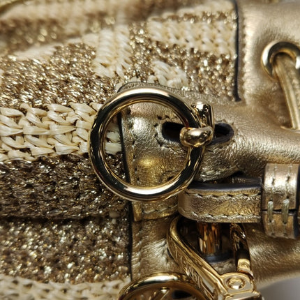 Fendi Mon Tresor Mini Bucket Bag Gold Raffia Thread and Leather Crossbody Bag