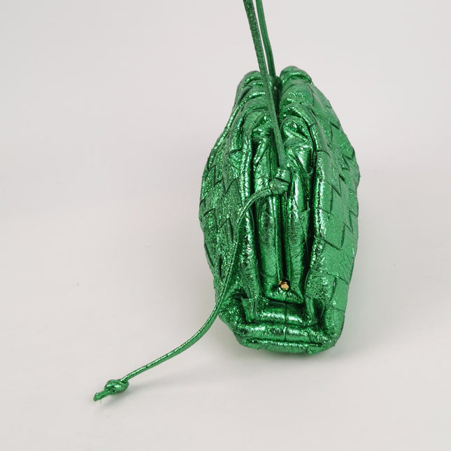 Bottega Veneta Pouch Mini Metallic Green Intrecciato Leather
