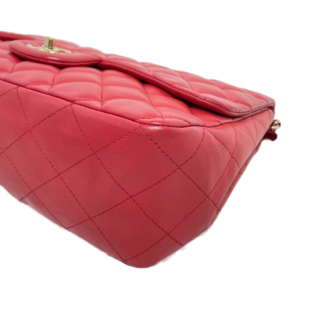 Chanel Classic Flap 2009 Large Red Leather Gold Hardware Velvet Chain Matelasse Strap