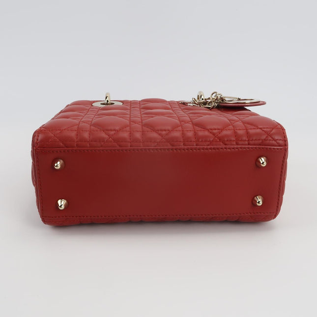 Lady Dior Small My Abcdior Red Lambskin Cannage Leather Gold Hardware