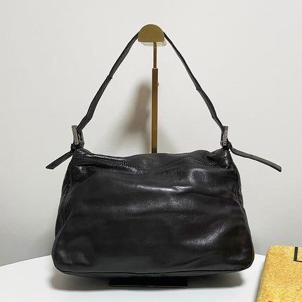 Fendi Mamma Baguette Chocolate Brown Lambskin Leather Silver Hardware