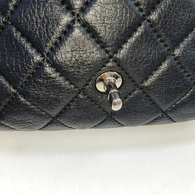 Chanel Medium Black Calfskin Leather Flap and Zipper Bag Silver Hardware, 2015