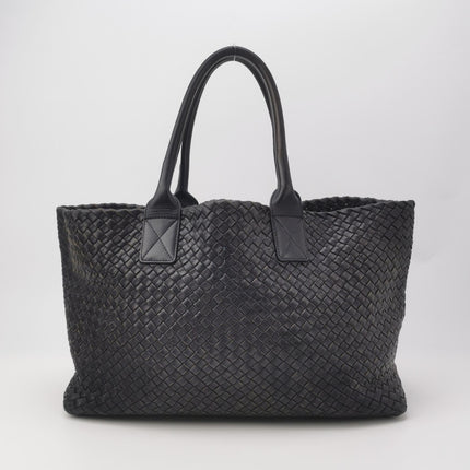 Bottega Veneta Cabat MM Intreccio Leather Tote Bag Navy 40cm