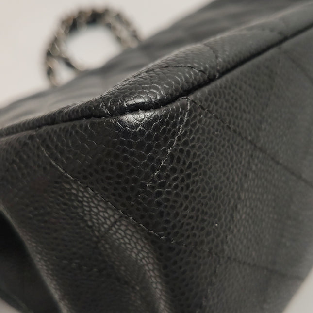 Chanel Classic Flap Jumbo Black Caviar Leather Single Flap Silver Hardware 2006-08